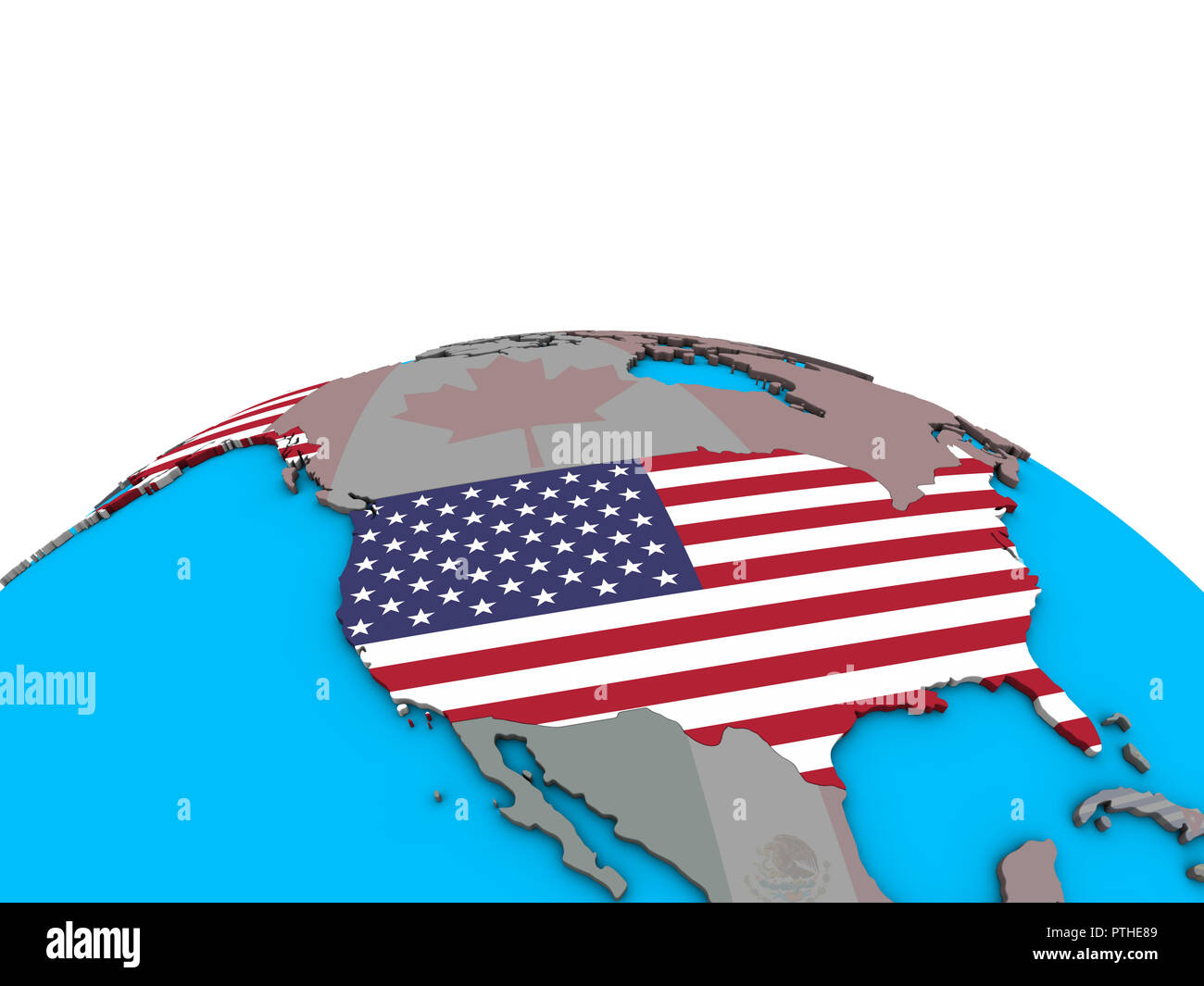 USA with embedded national flag on political 3D globe. 3D illustration ...