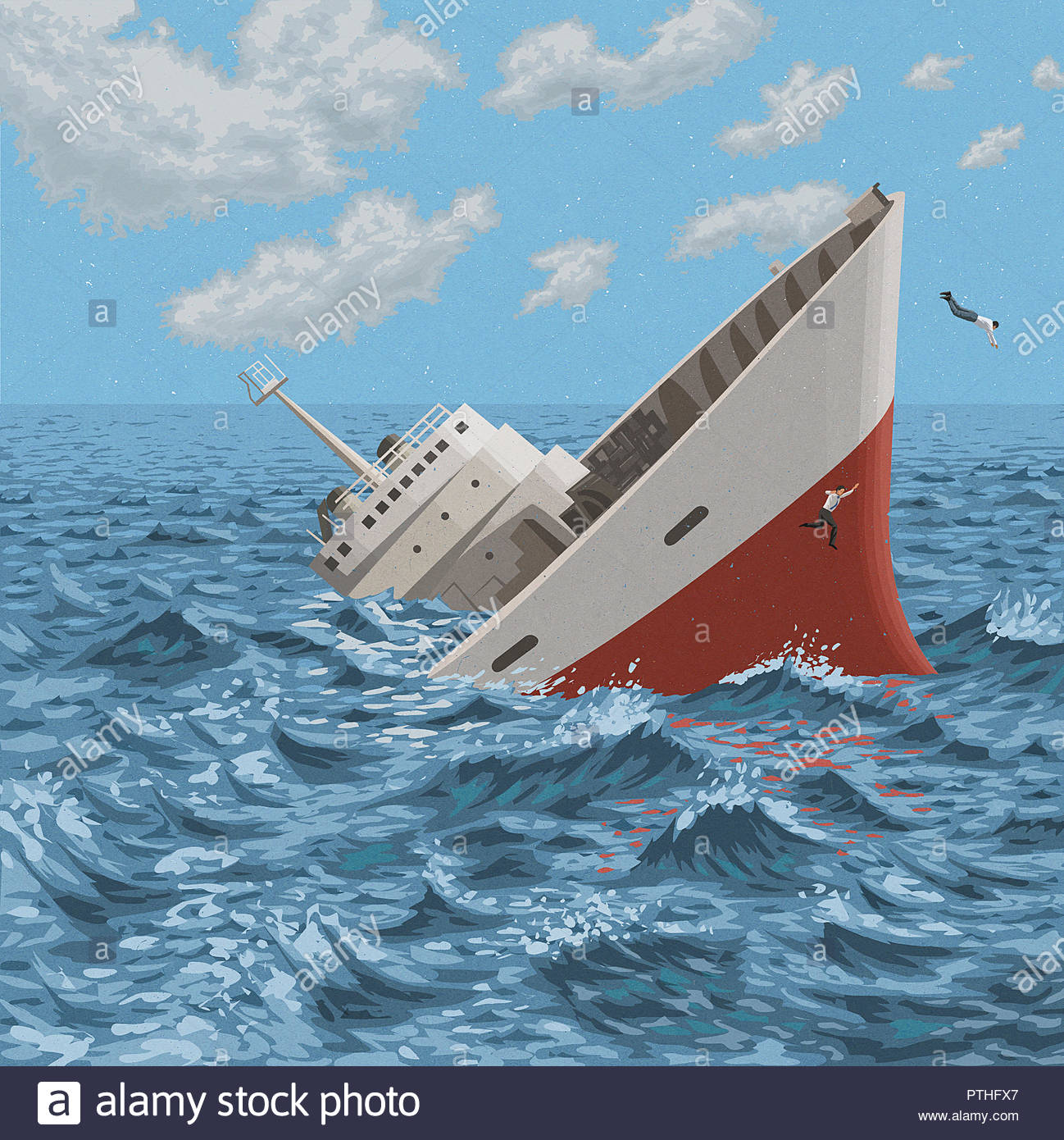 Businessmen Jumping Off Sinking Ship Stock Photo 221661839