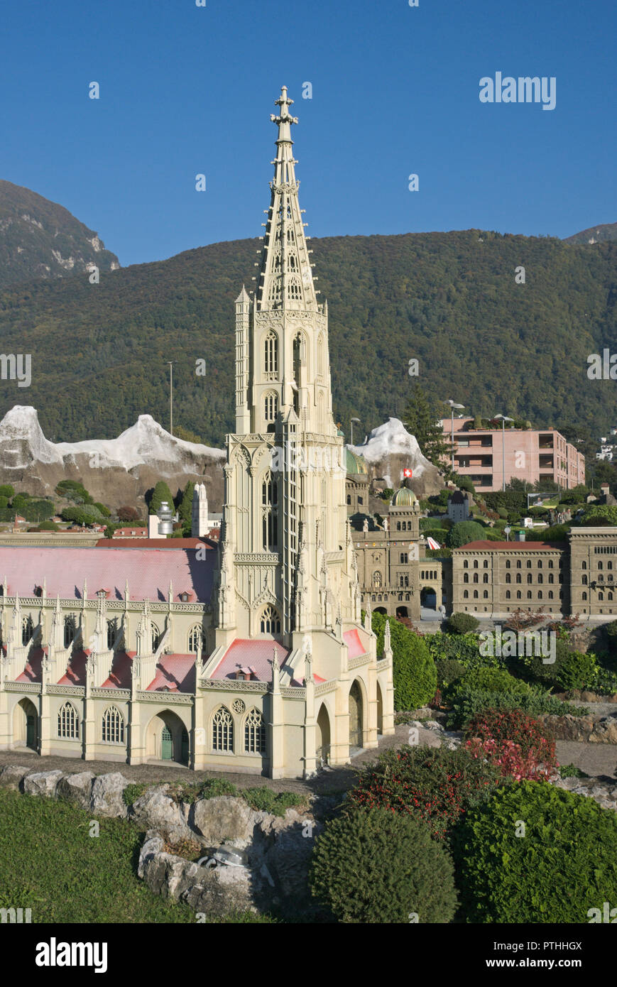 Bern cathedral scale model at Swissminiatur in Melide, Switzerland Stock Photo