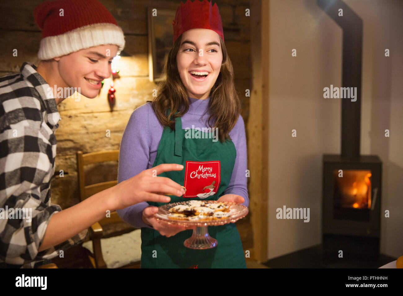 Brother and sister with Christmas cookies Stock Photo