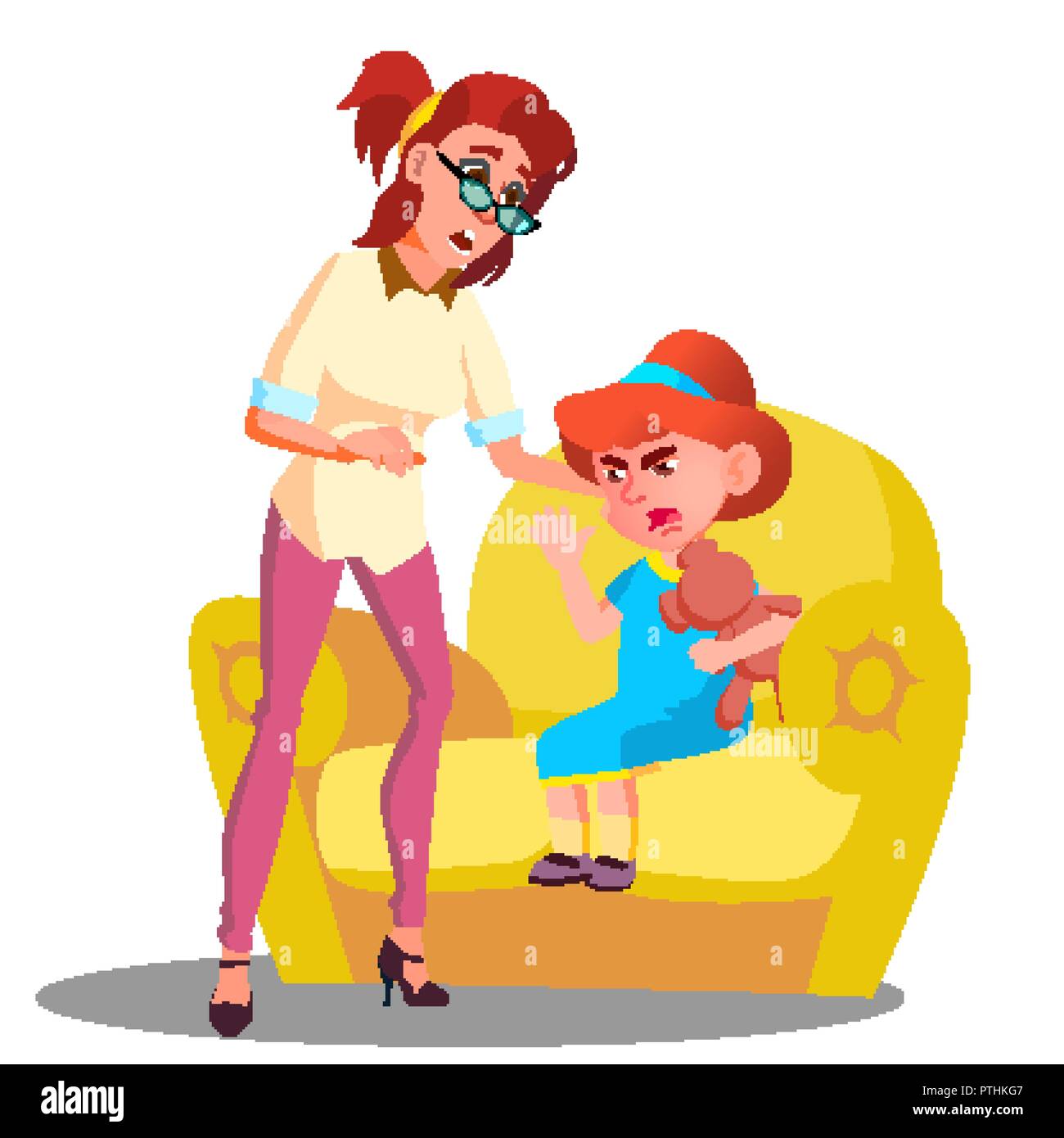 Mother Comforting Crying Child Vector. Isolated Illustration Stock Vector