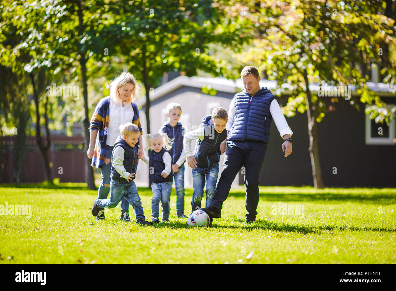 The theme family outdoor activities. big friendly Caucasian family of