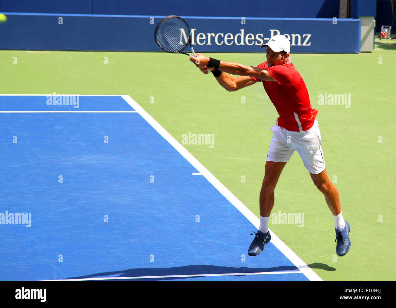 New York, USA – August 25, 2018:  Atmosphere about during Us Open Championship Kids Day (Arthur Ashe Kids' Day) US Open champion Novak Djokovic on sta Stock Photo