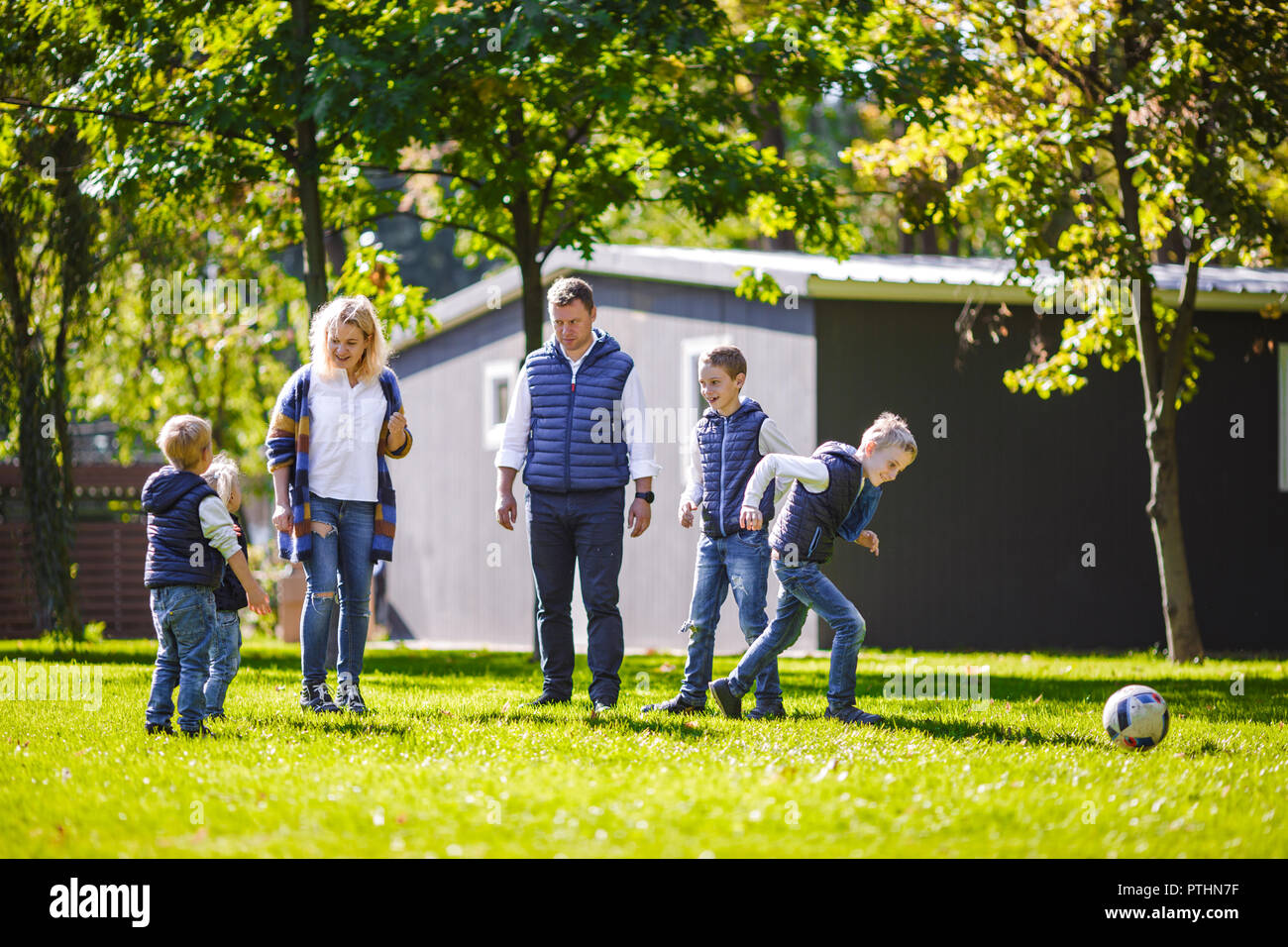 The theme family outdoor activities. big friendly Caucasian family of