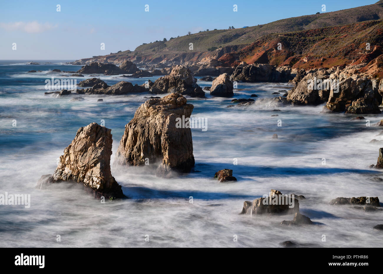 Sea stacks in the Pacific Ocean along the big sur coast on highway 1, CA, USA Stock Photo