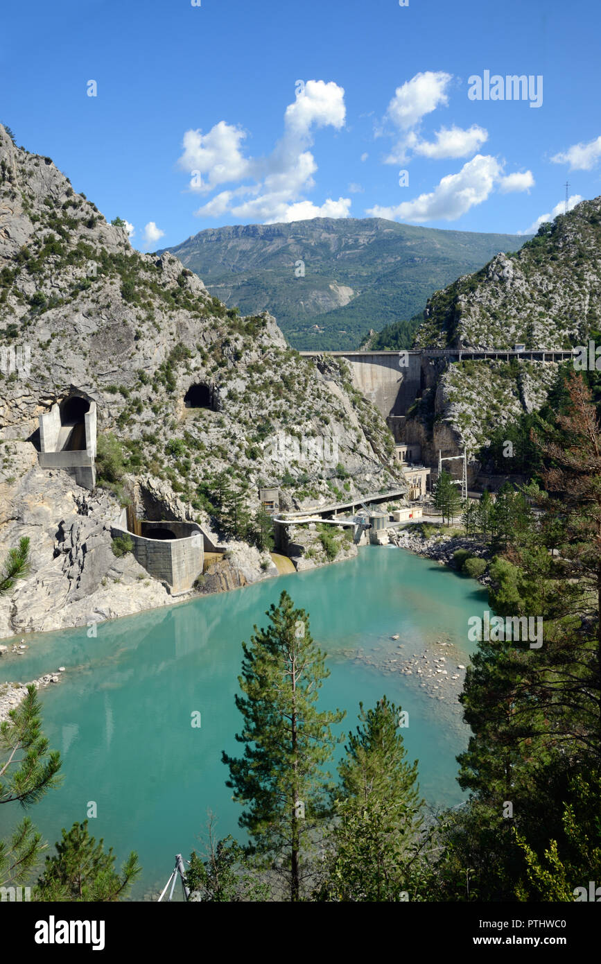 Chaudanne Dam or Barrage de Chaudanne in the Verdon Gorge near Castellane Alpes-de-Haute-Provence Provence France Stock Photo