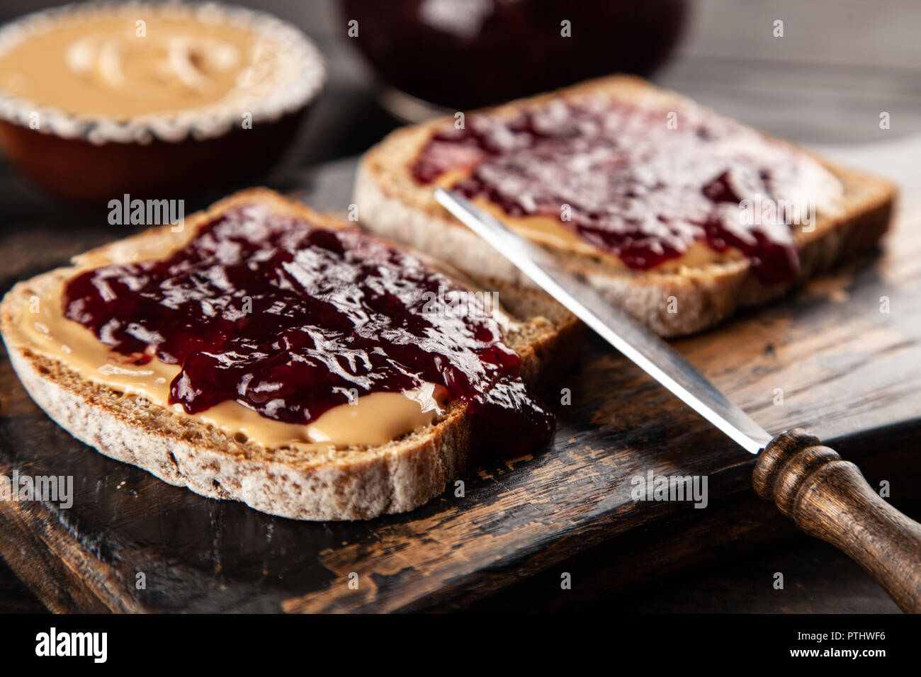 Peanut butter and jelly sandwich Stock Photo Alamy