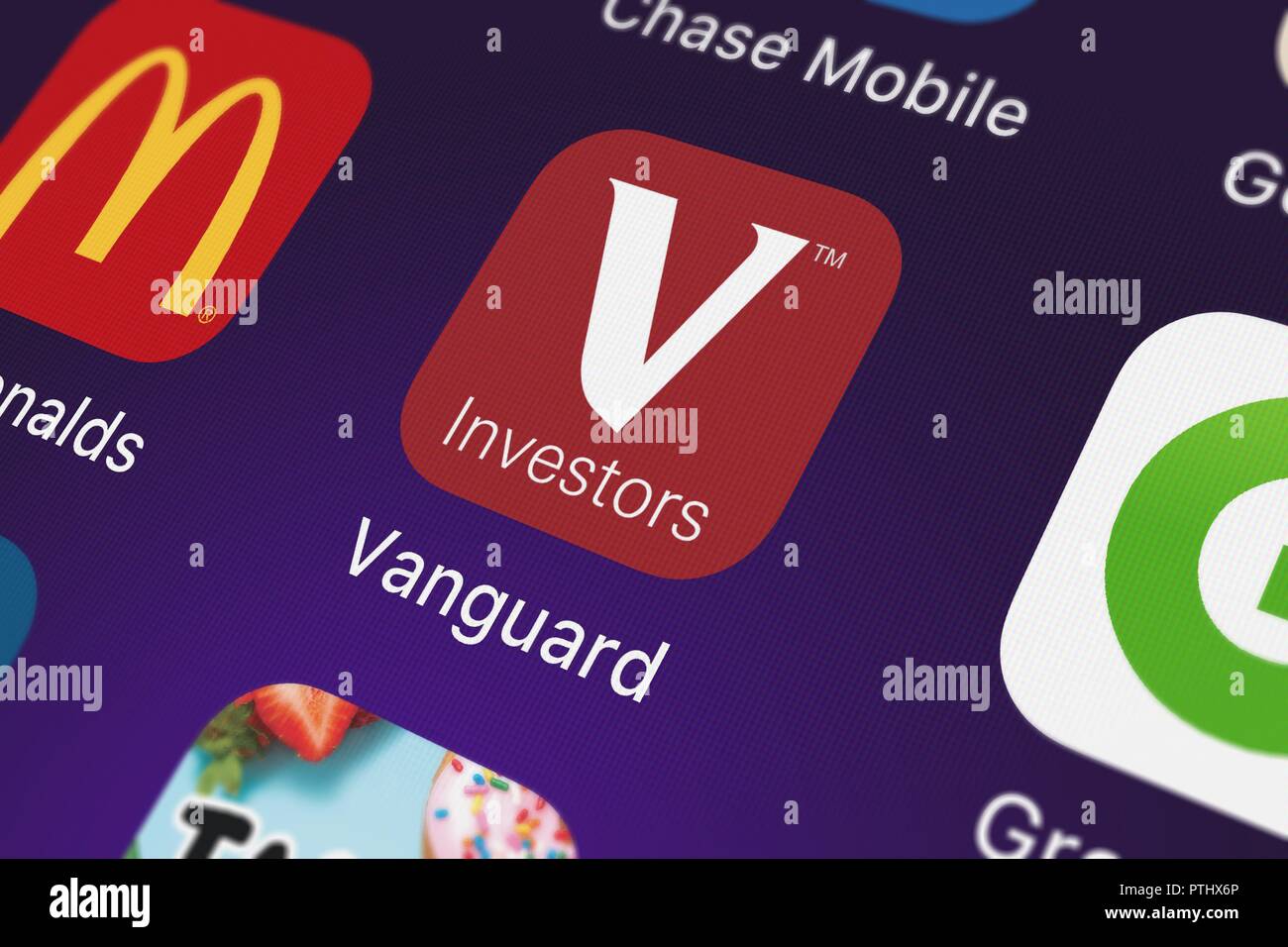 London, United Kingdom - October 09, 2018: Close-up shot of the Vanguard mobile app from The Vanguard Group, Inc.. Stock Photo