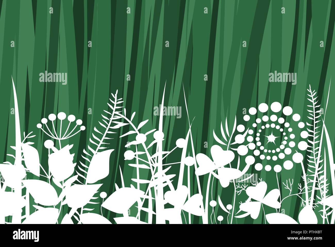 Vector eamless patter with grass silhouttes. Abstract grass texture. Floral summer background. Horizontal banner leaves texture Stock Vector