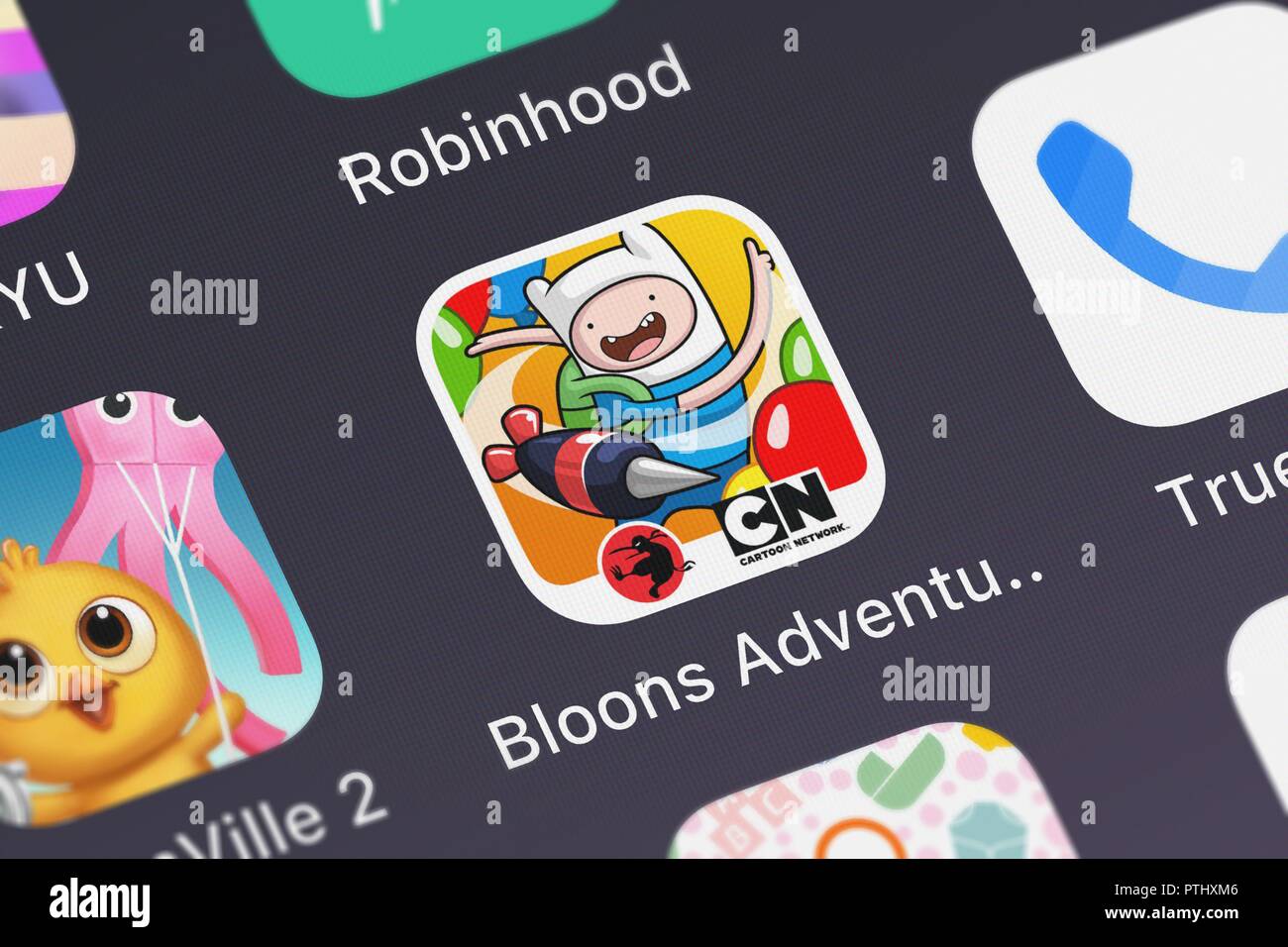 London, United Kingdom - October 09, 2018: Screenshot of Ninja Kiwi's mobile app Bloons Adventure Time TD. Stock Photo