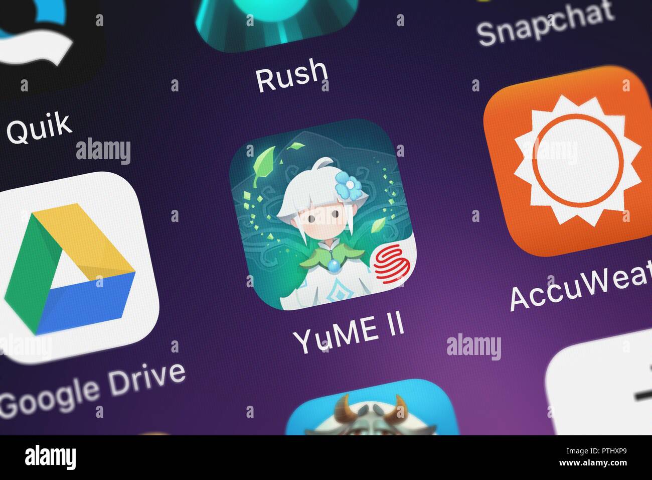 London, United Kingdom - October 09, 2018: Close-up shot of NetEase Games's popular app YuME II: Alice's Adventures. Stock Photo