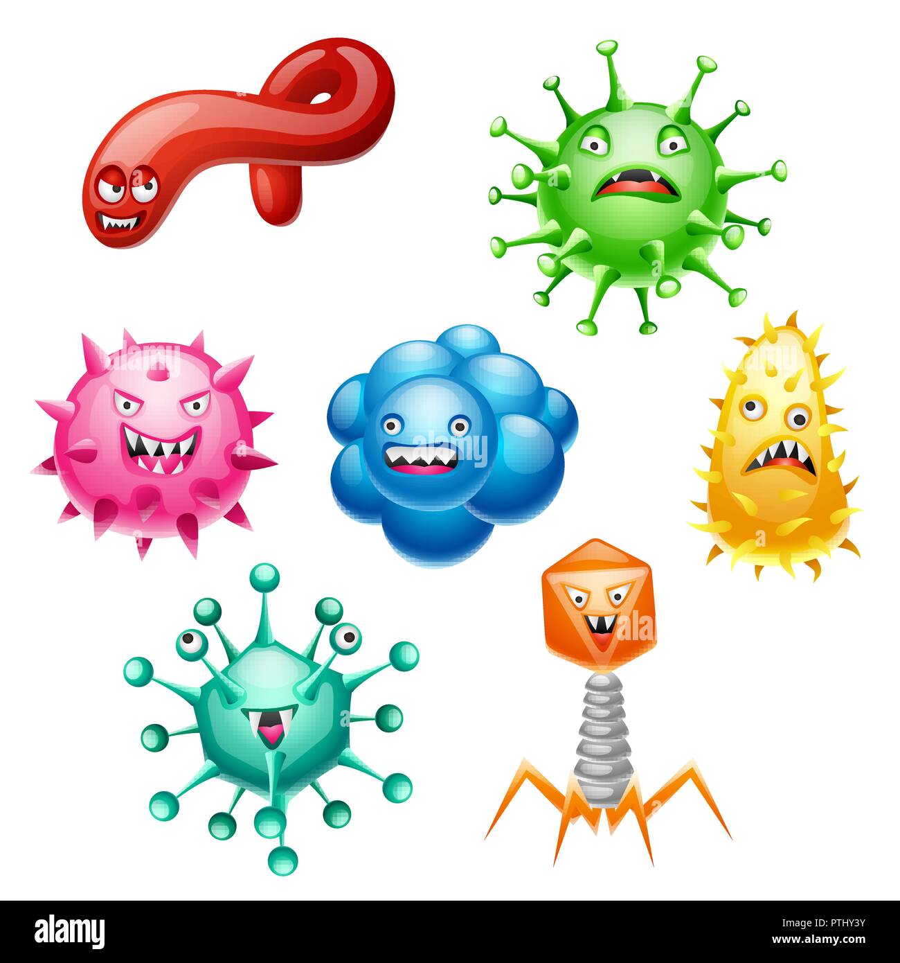 Set of little angry viruses. Stock Vector