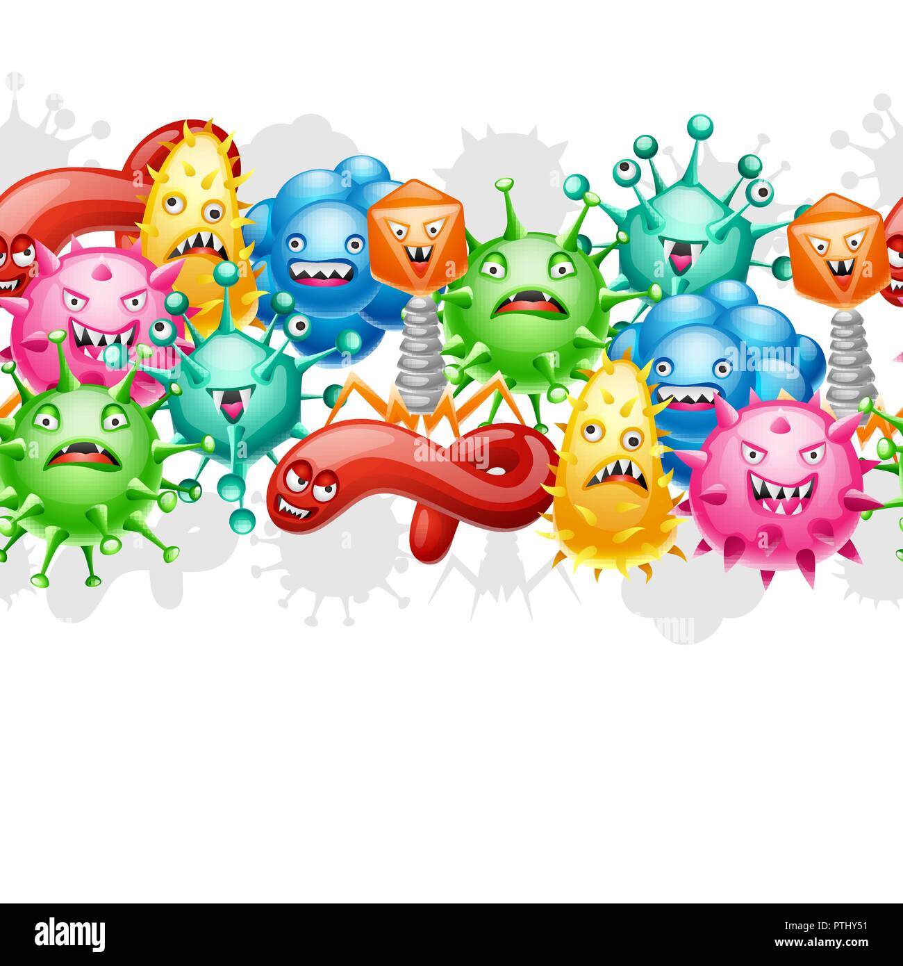 Seamless pattern with little angry viruses. Stock Vector