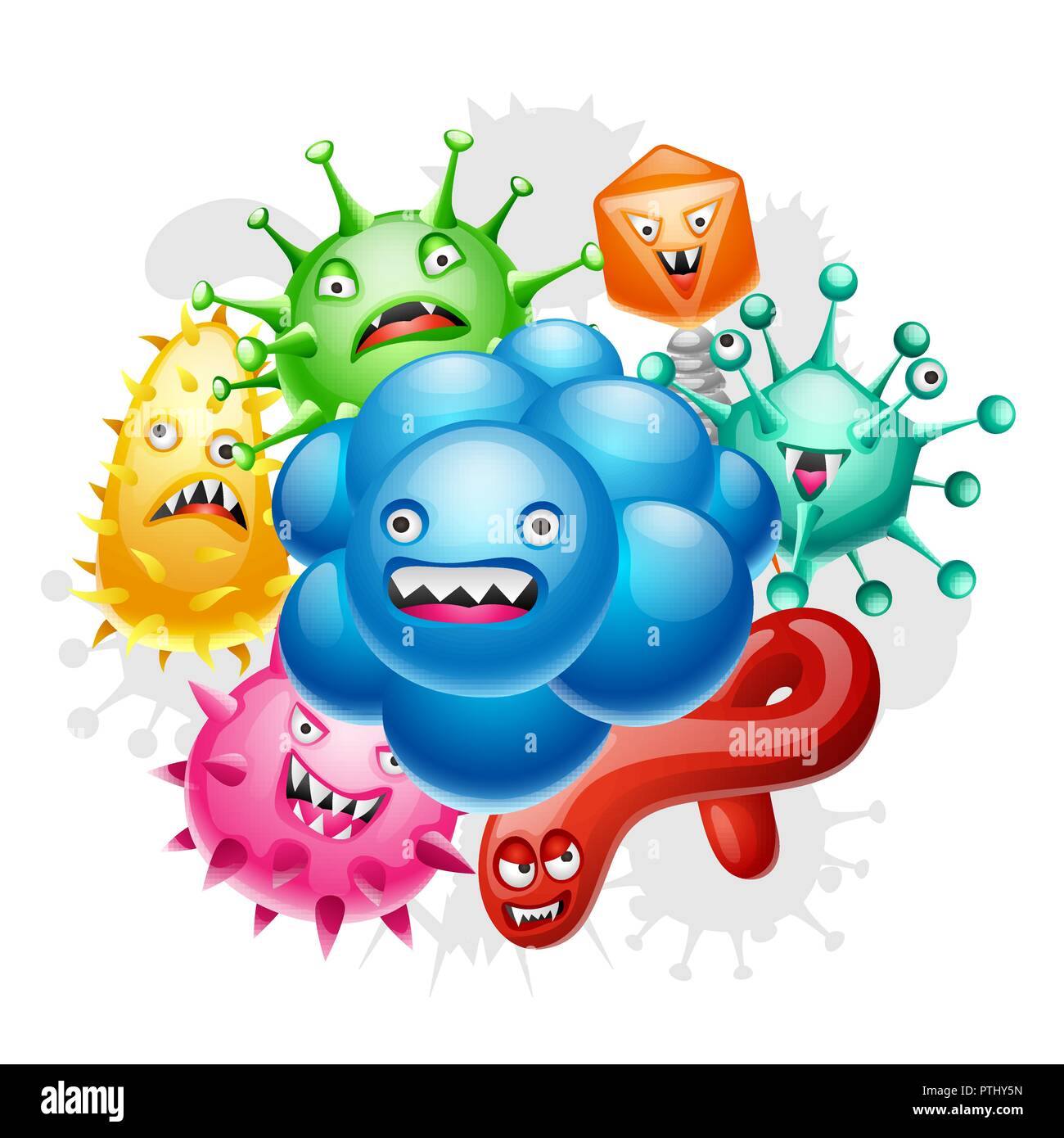 Background with little angry viruses. Stock Vector