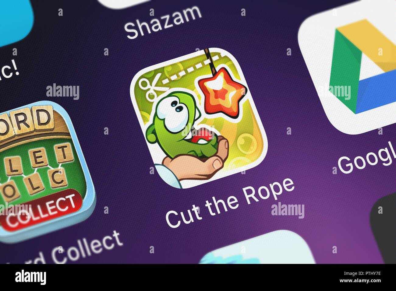 London, United Kingdom - October 09, 2018: Close-up shot of the Cut the Rope:  Experiments ™ application icon from ZeptoLab UK Limited on an iPhone Stock  Photo - Alamy