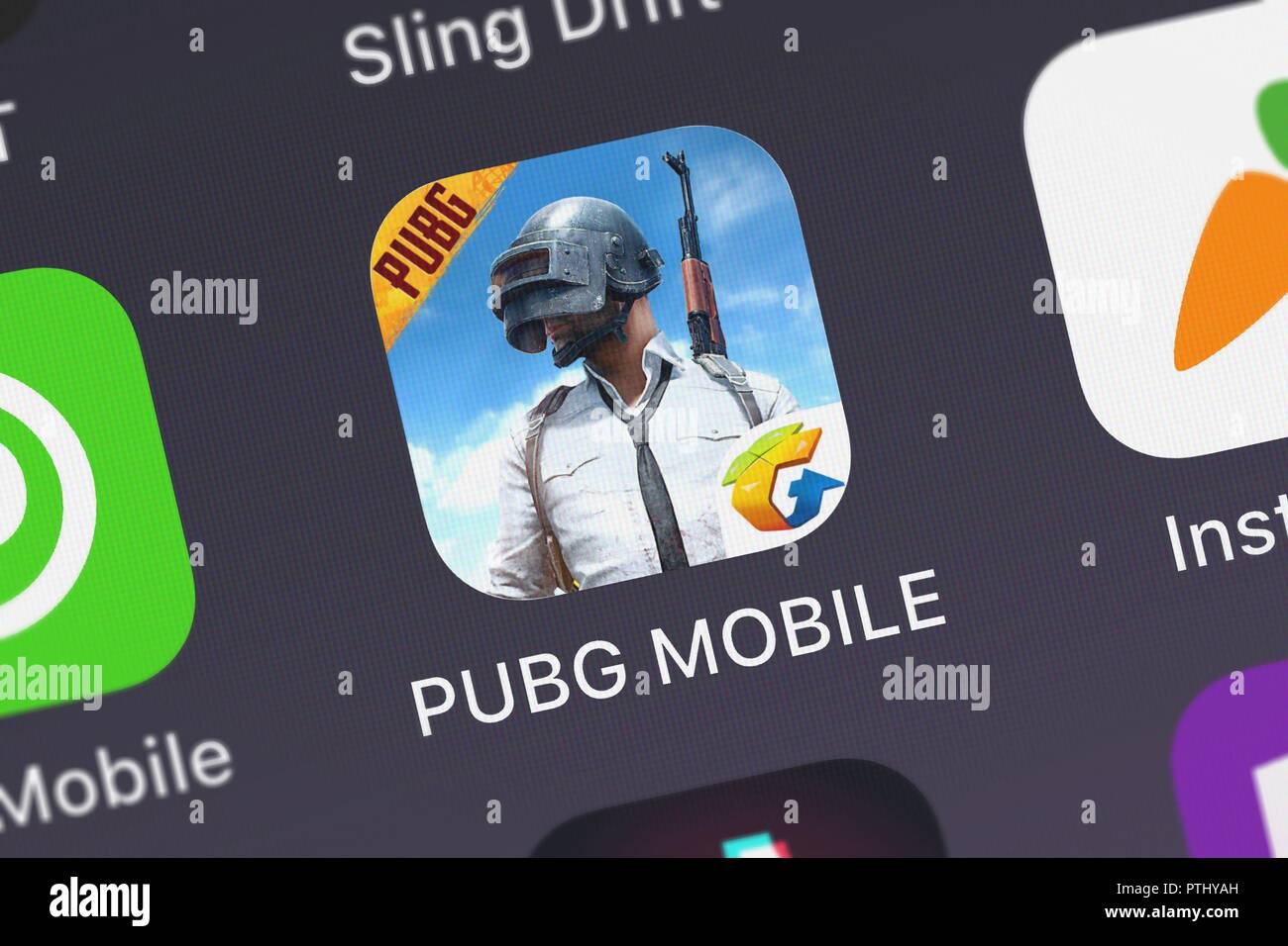 London, United Kingdom - October 09, 2018: Screenshot of the mobile app PUBG MOBILE from Tencent Mobile International Limited. Stock Photo