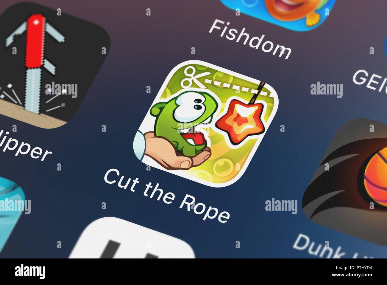 London, United Kingdom - October 09, 2018: Close-up shot of the Cut the Rope:  Experiments ™ application icon from ZeptoLab UK Limited on an iPhone Stock  Photo - Alamy