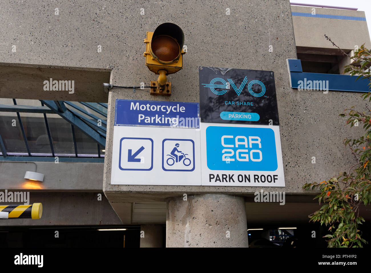 Car Sharing Signs At The Entrance To A Ubc Parking Garage Or