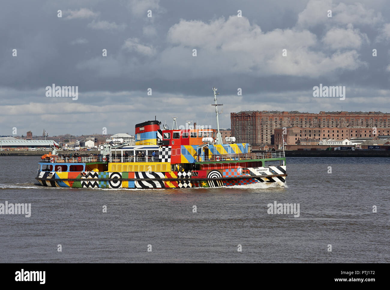 Mersey Ferry Snowdrop sailing up river on the River Mersey Liverpool UK December 54054 Stock Photo