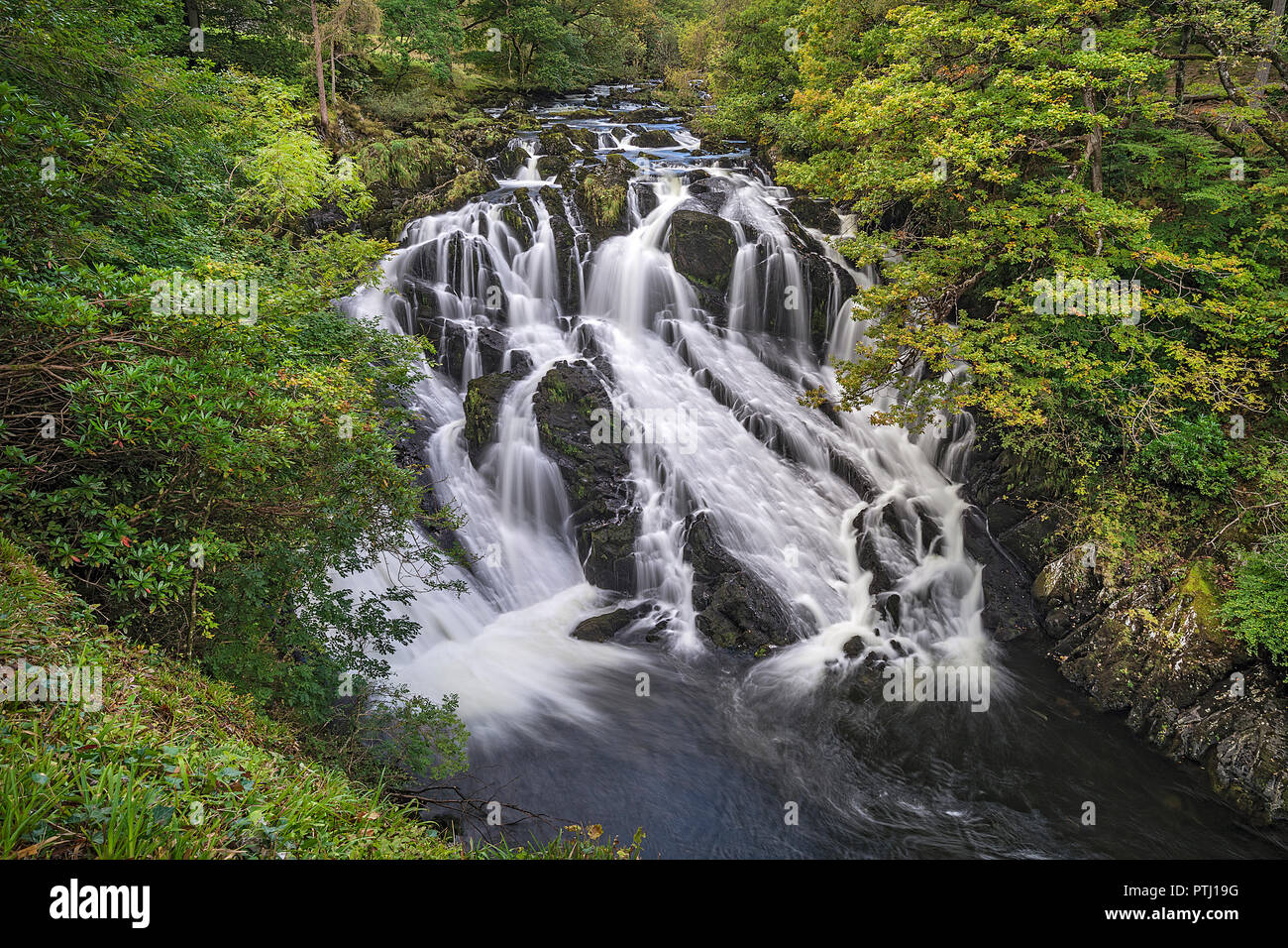 Swallow Falls on Afon (River) Llugwy west of Betws-y-coed Snowdonia National Park North Wales UK September 0948 Stock Photo
