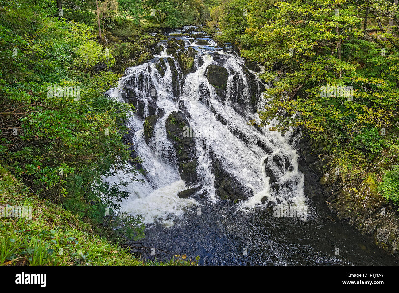 Swallow Falls on Afon (River) Llugwy west of Betws-y-coed Snowdonia National Park North Wales UK September 0955 Stock Photo