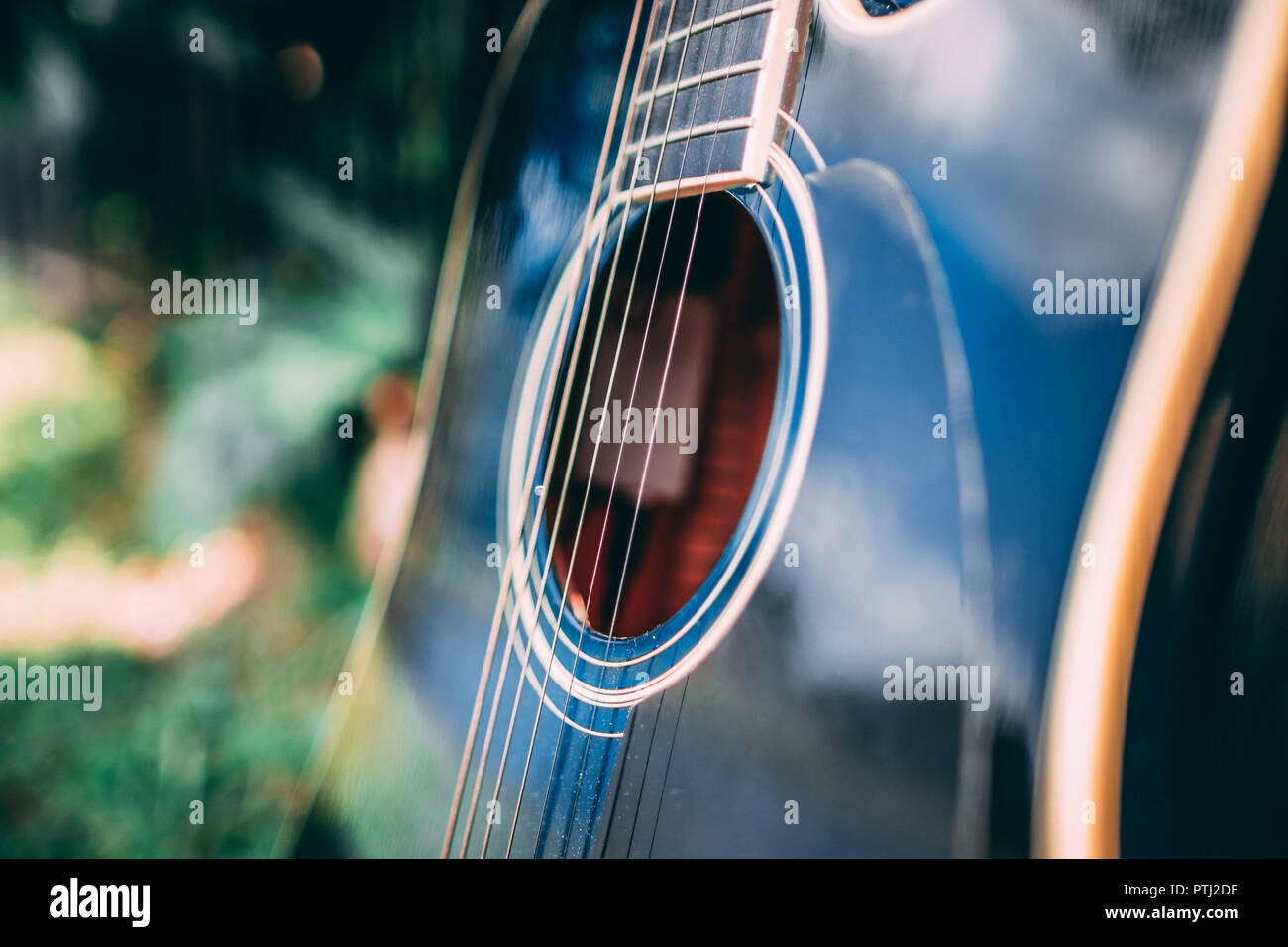 Acoustic blue guitar Stock Photo Alamy
