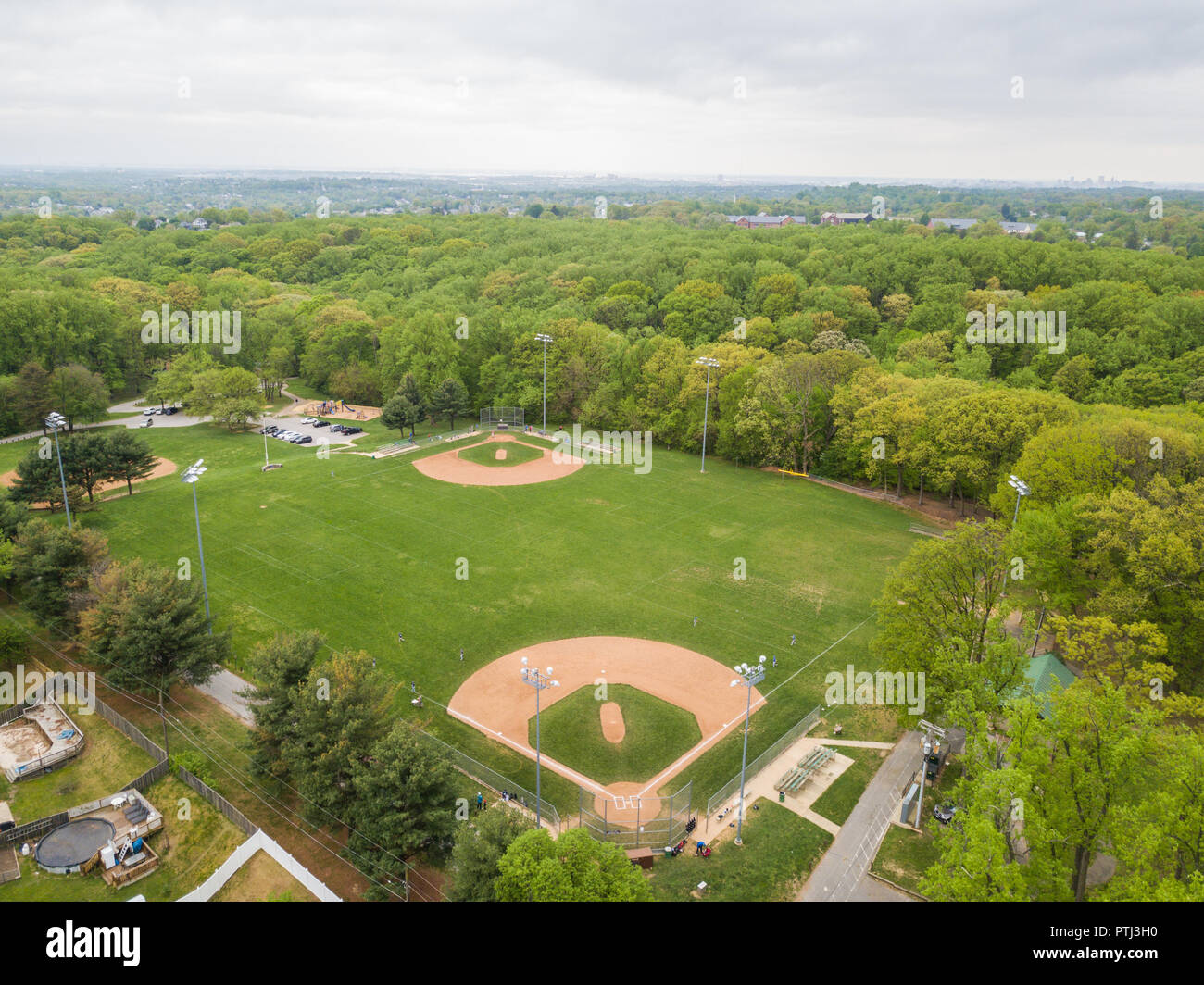 Aerial of Parkville parks in Baltimore County, Maryland.. next to