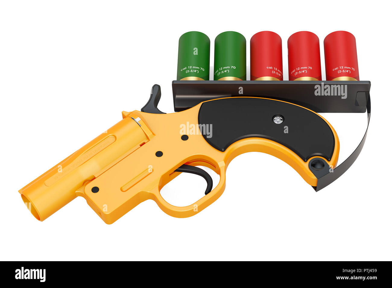 Flare gun, 12 gauge signal flare launcher with aerial flares. 3D rendering Stock Photo