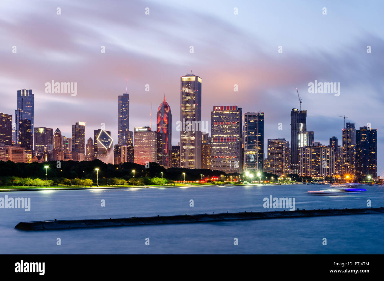 Chicago Loop Skyline at night Stock Photo