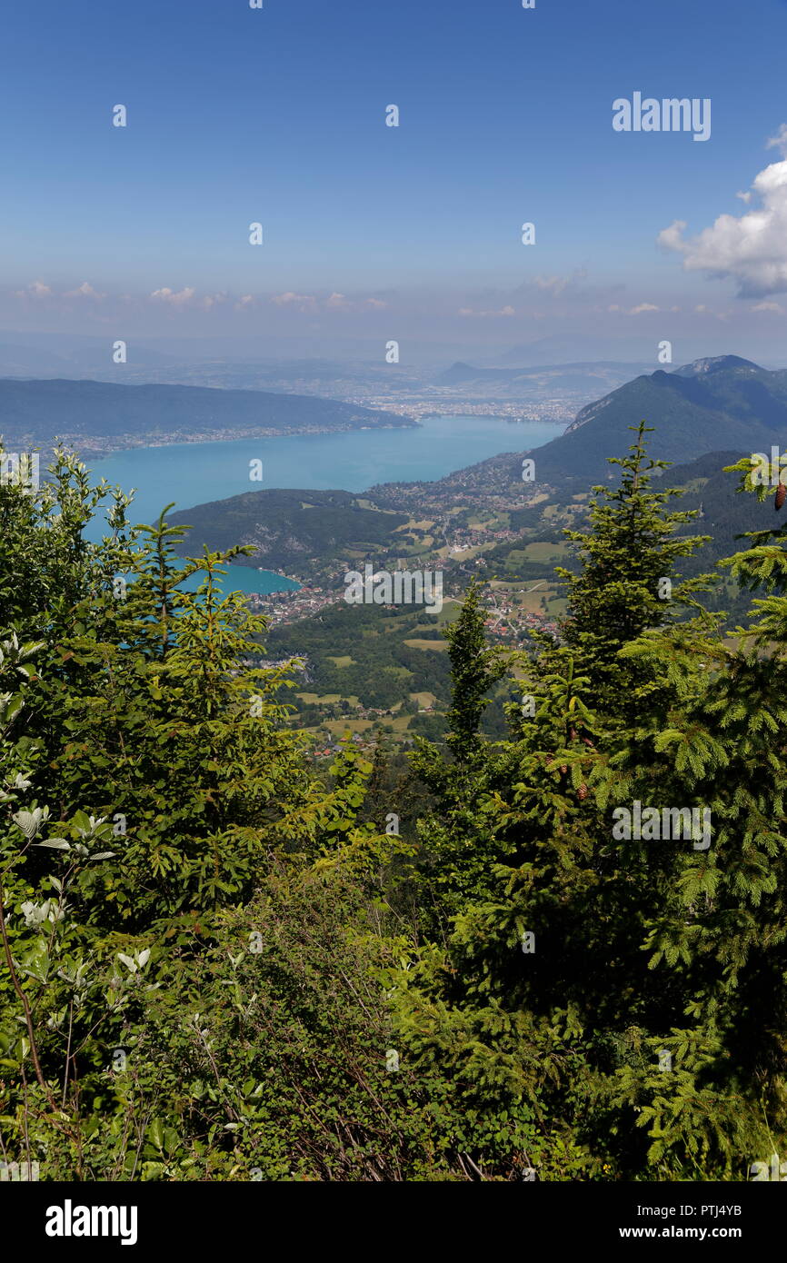 View over Annecy showing the lake high up on the Col de la Forclaz France Stock Photo