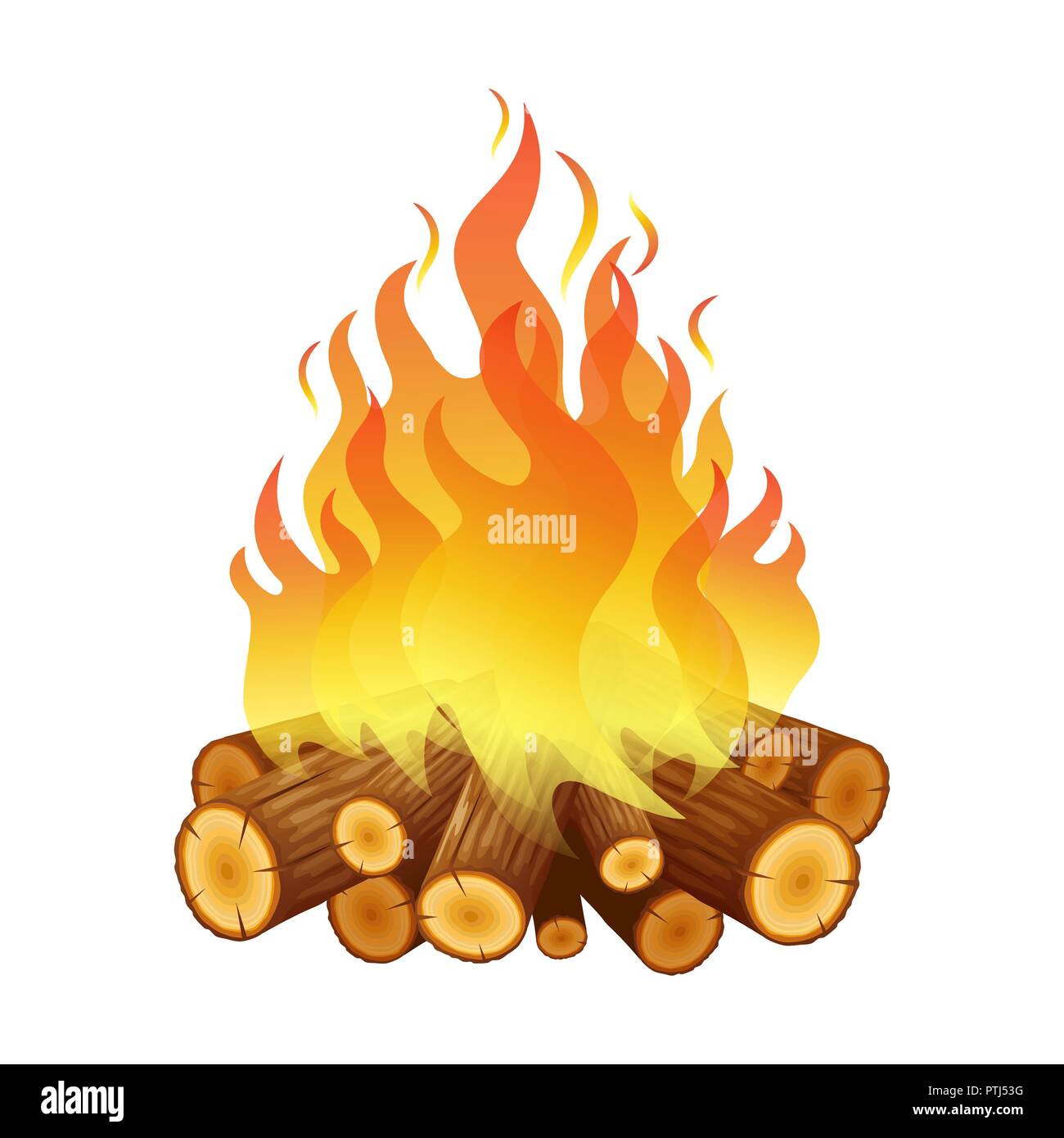 Bright bonfire, burning logs, orange spurts of flame Stock Vector
