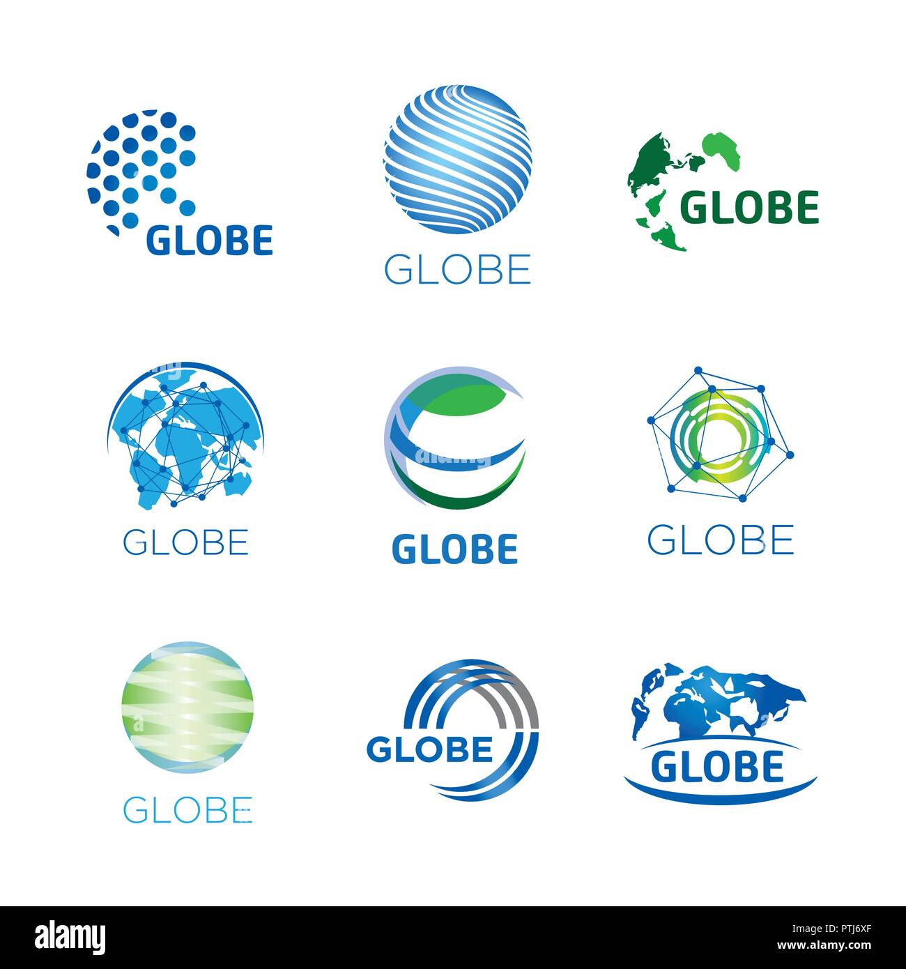 Set of vector logos globe, global and earth Stock Vector