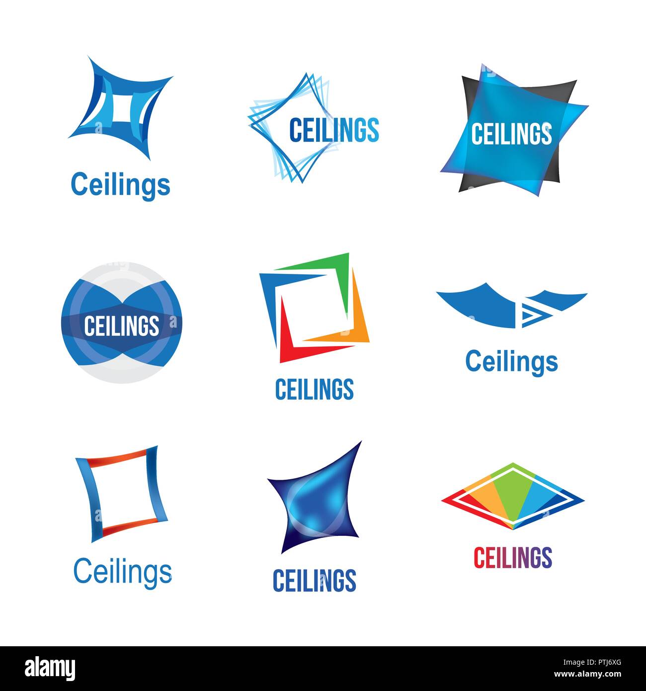 Set of logos for ceilings, tiles and stretch ceilings Stock Vector