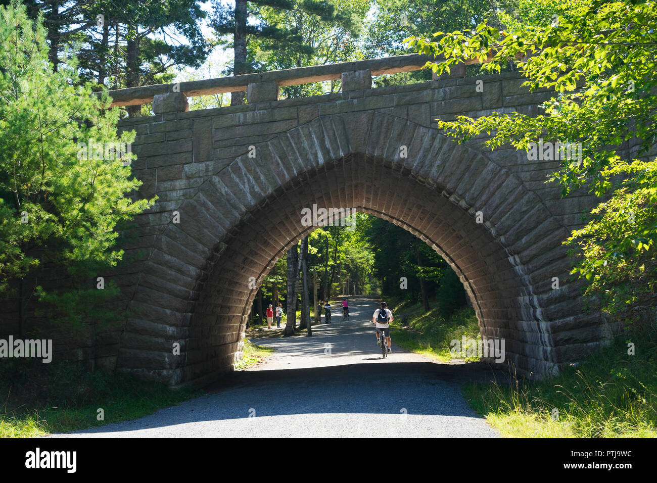 Eagle Lake bridge, spanning a carriage road in Acadia National Park, Maine, USA. Stock Photo