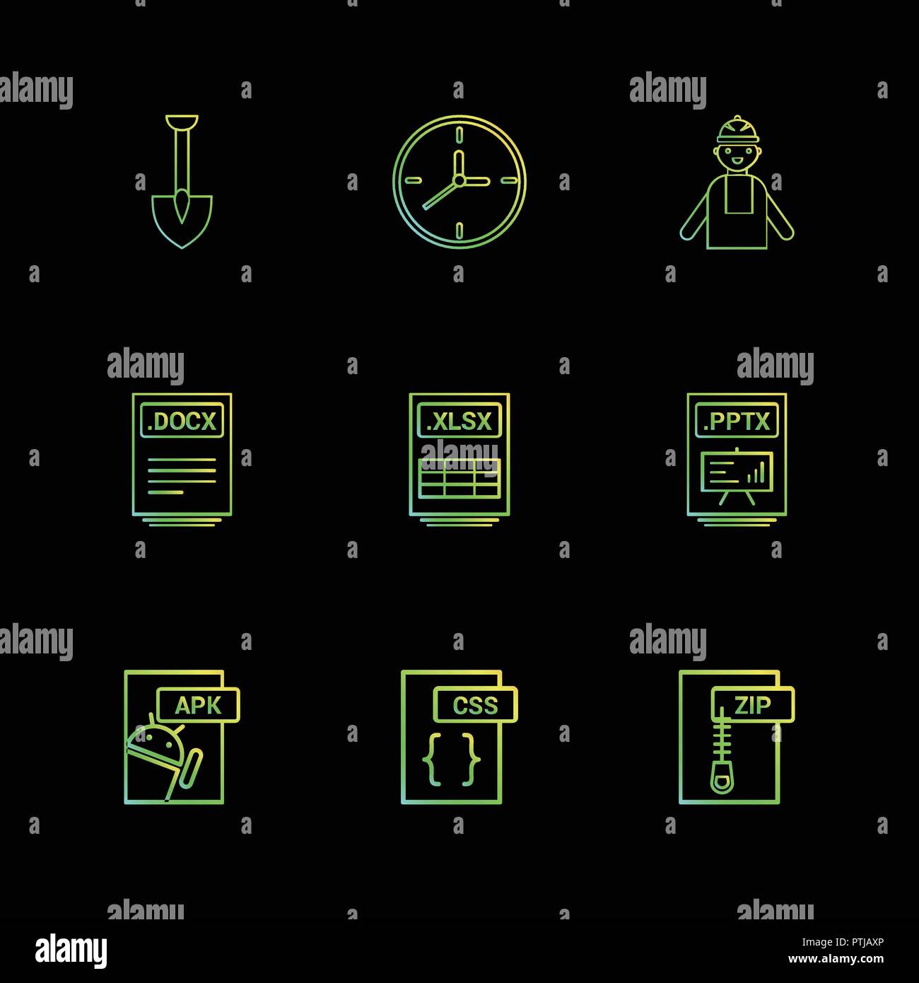 Spade ,clock , engineer , pptx ,power point , zip , compressed , docx , xlsx , excel file , css