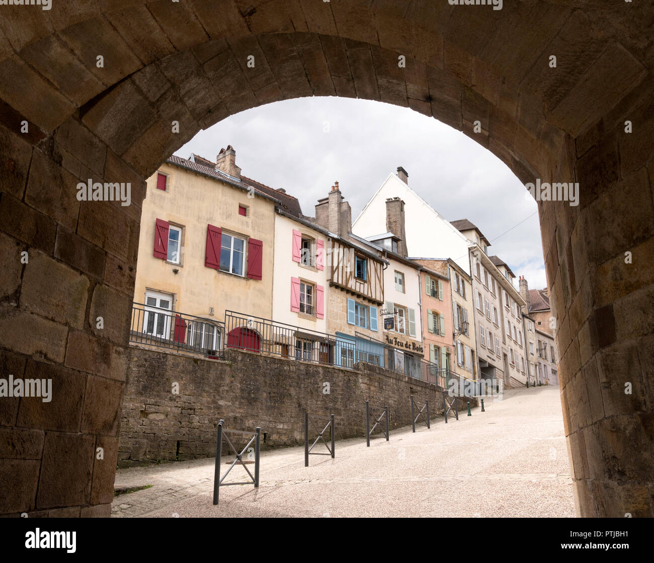 View through Henry 4th gate in the town walls, Rue Diderot, Langres, Haute-Marne, France, Europe Stock Photo