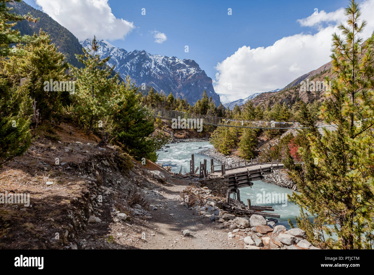 A river crossing in the Manang District. Stock Photo