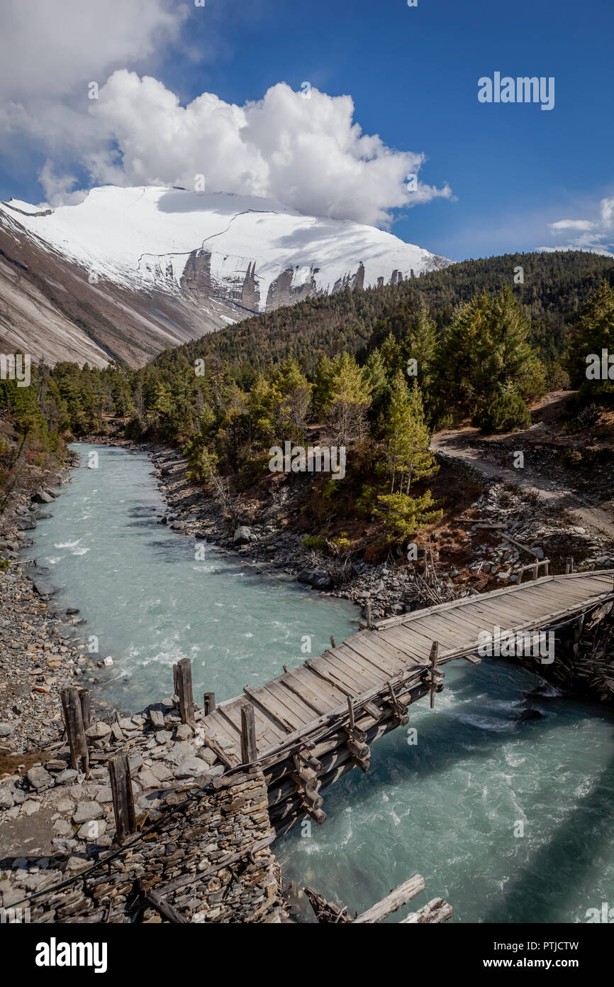 A river crossing in the Manang District. Stock Photo