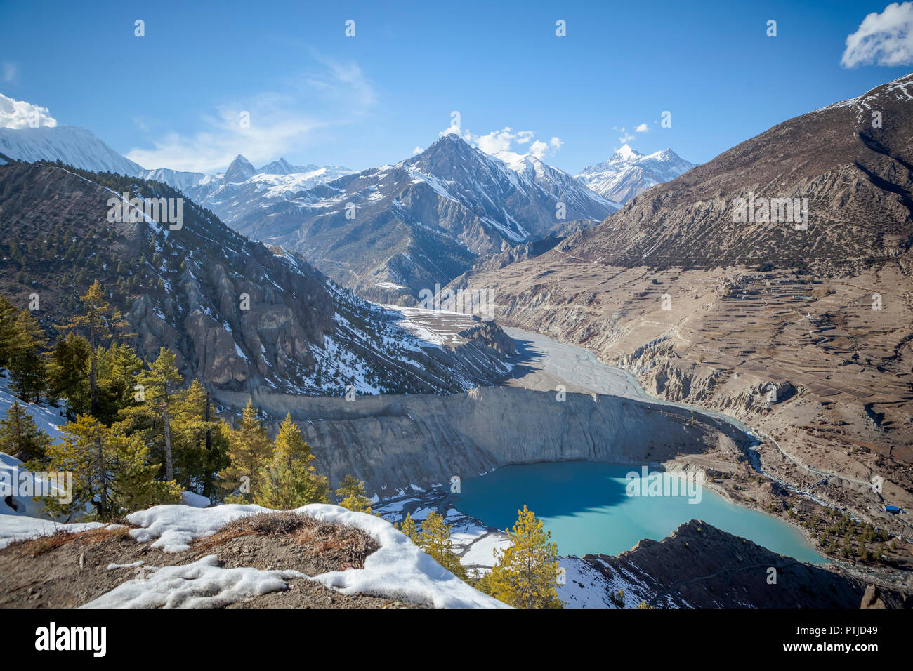 A view of Gangapurna Lake situated at Manang district looking up to Thorung La. Stock Photo