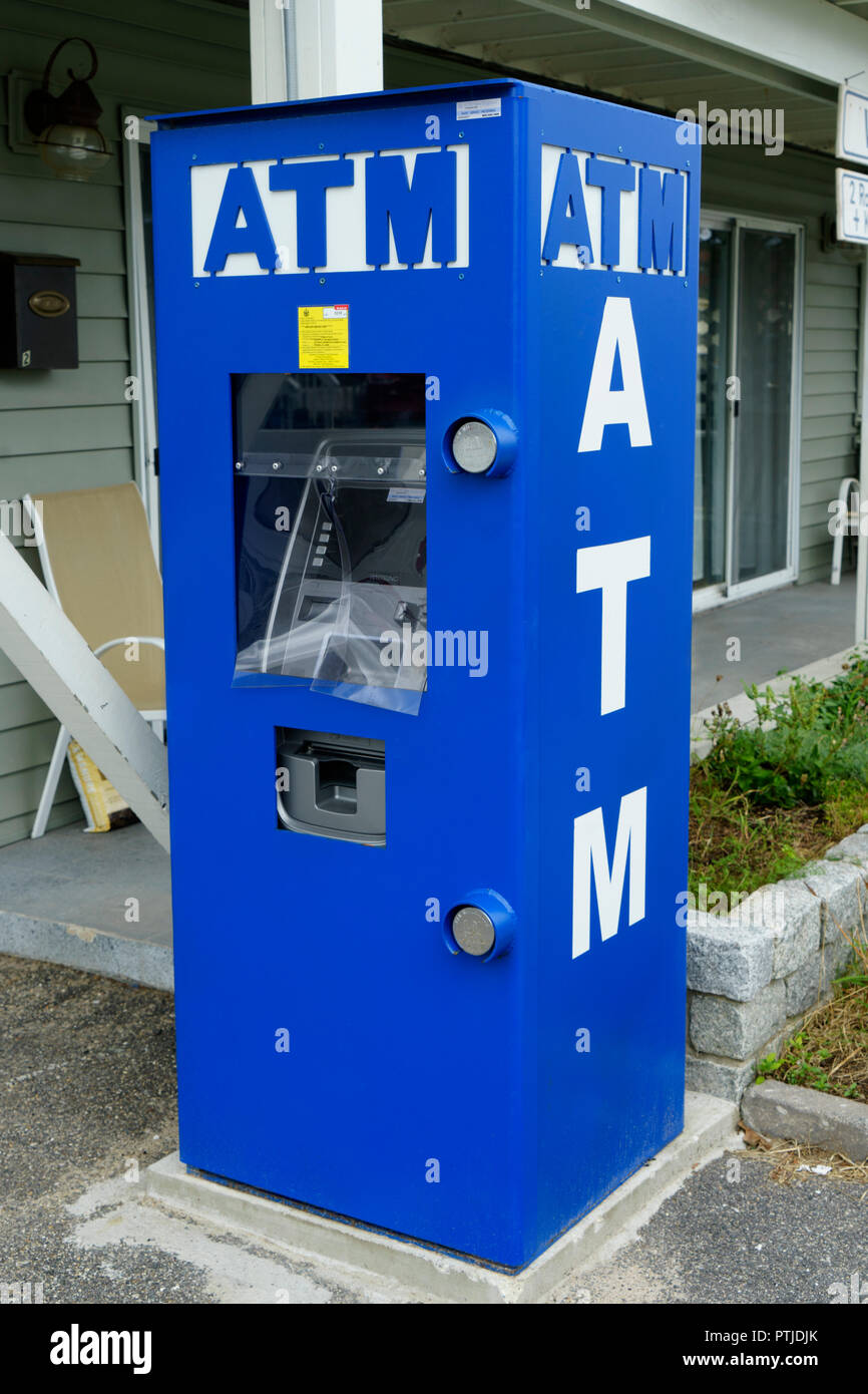 Blue ATM terminal in Maine, USA Stock Photo Alamy