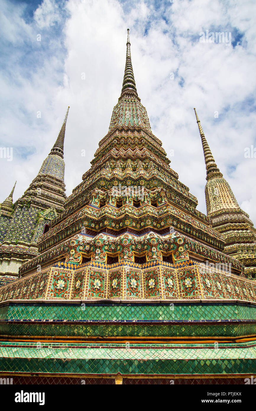 Phra Maha Chedi Si Rajakarn at Wat Pho, Bangkok, Thailand. Stock Photo