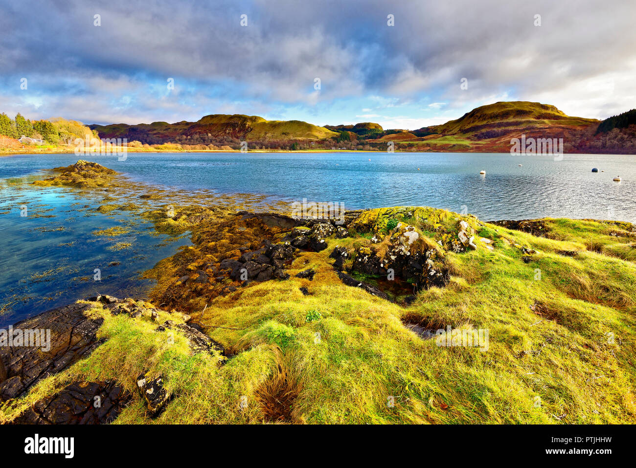 A sunny autumn view of Loch Craignish in the Scottish Highlands. Stock Photo