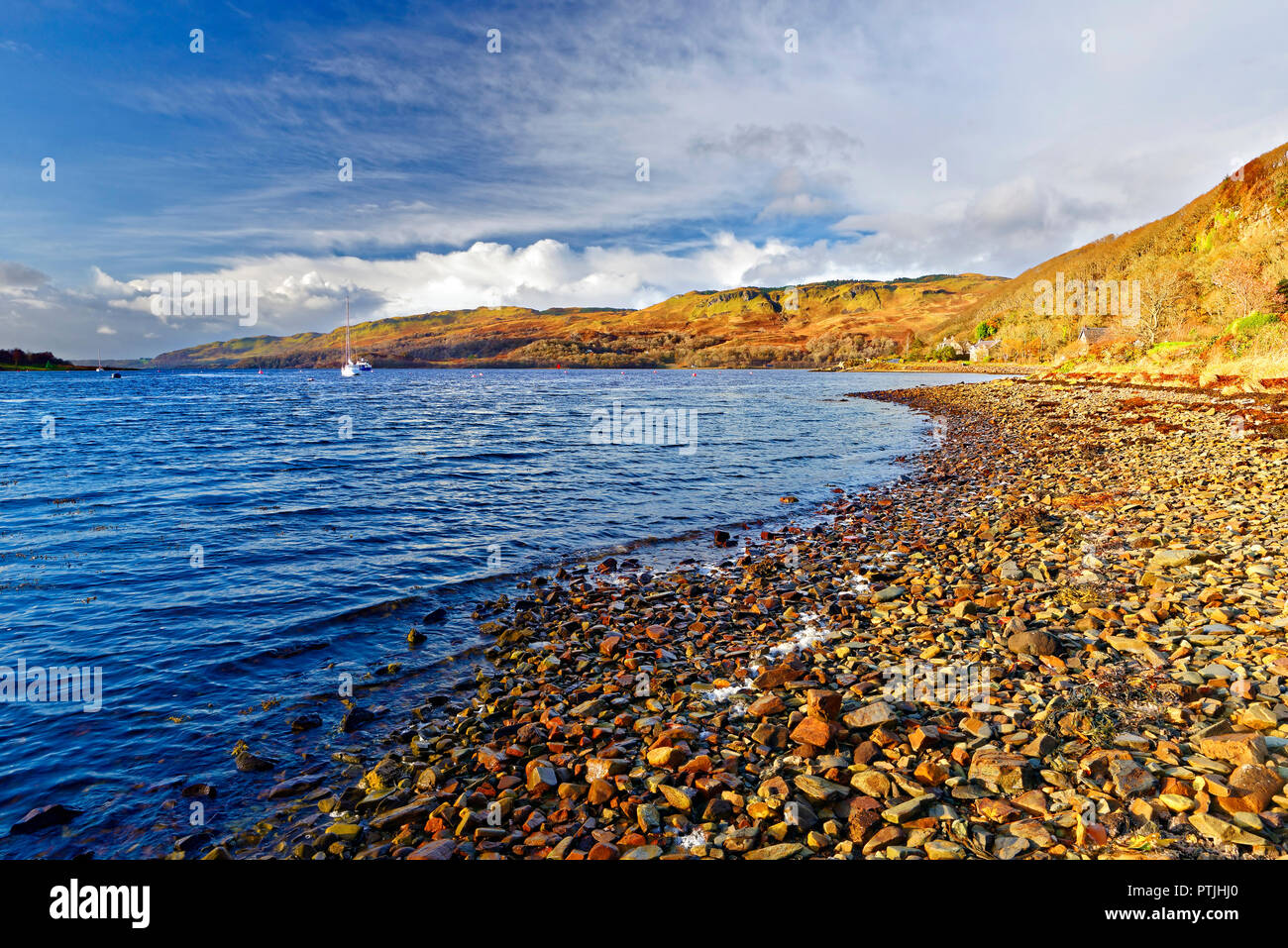 An autumn view of Loch Melfort on the west coast of the Scottish Highlands. Stock Photo