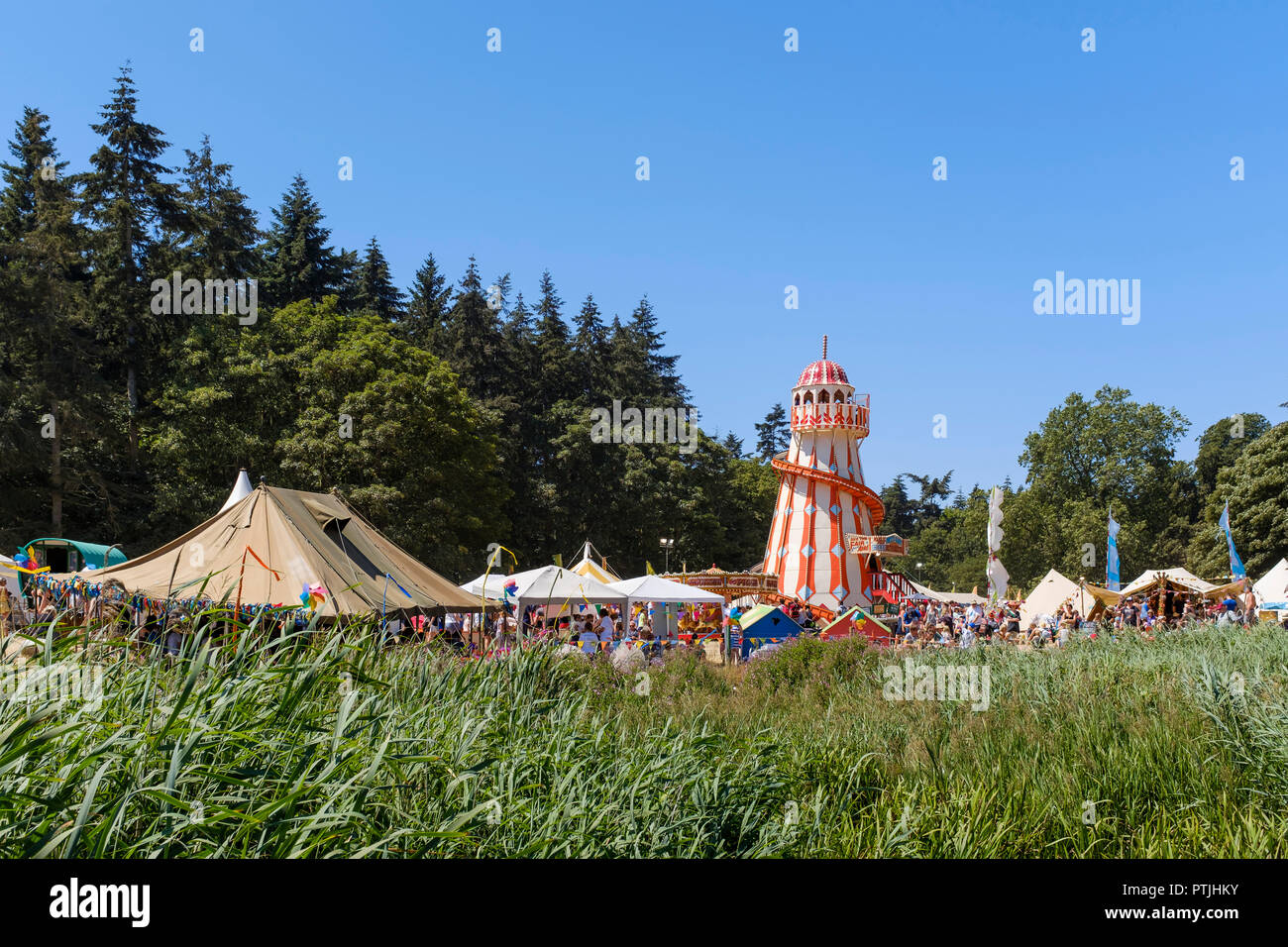 Family area across the grass at the Latitude festival in Henham Park. Stock Photo