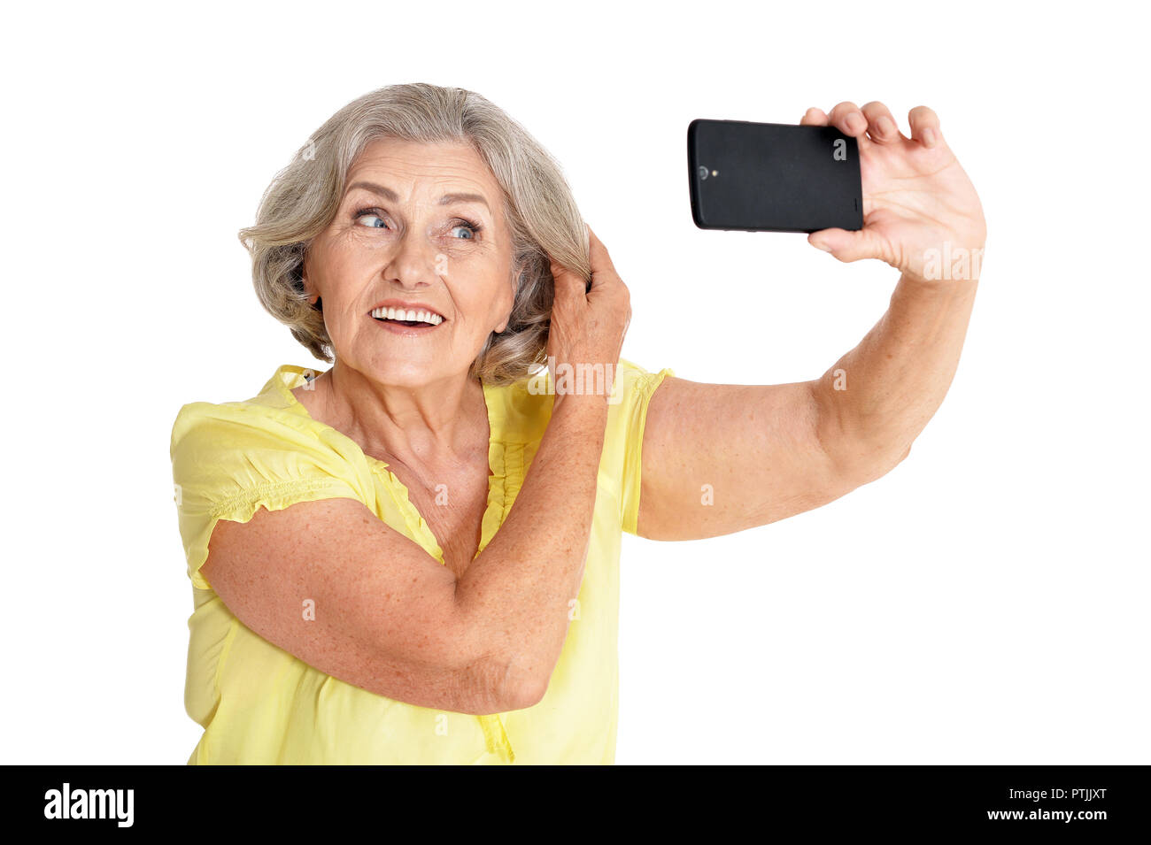 Portrait of beautiful senior woman on white background Stock Photo - Alamy