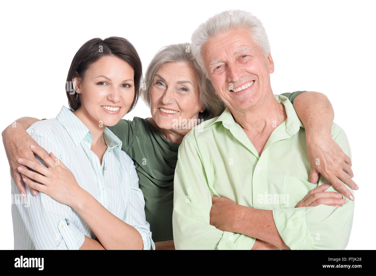 Portrait of happy senior parents with daughter, isolated Stock Photo