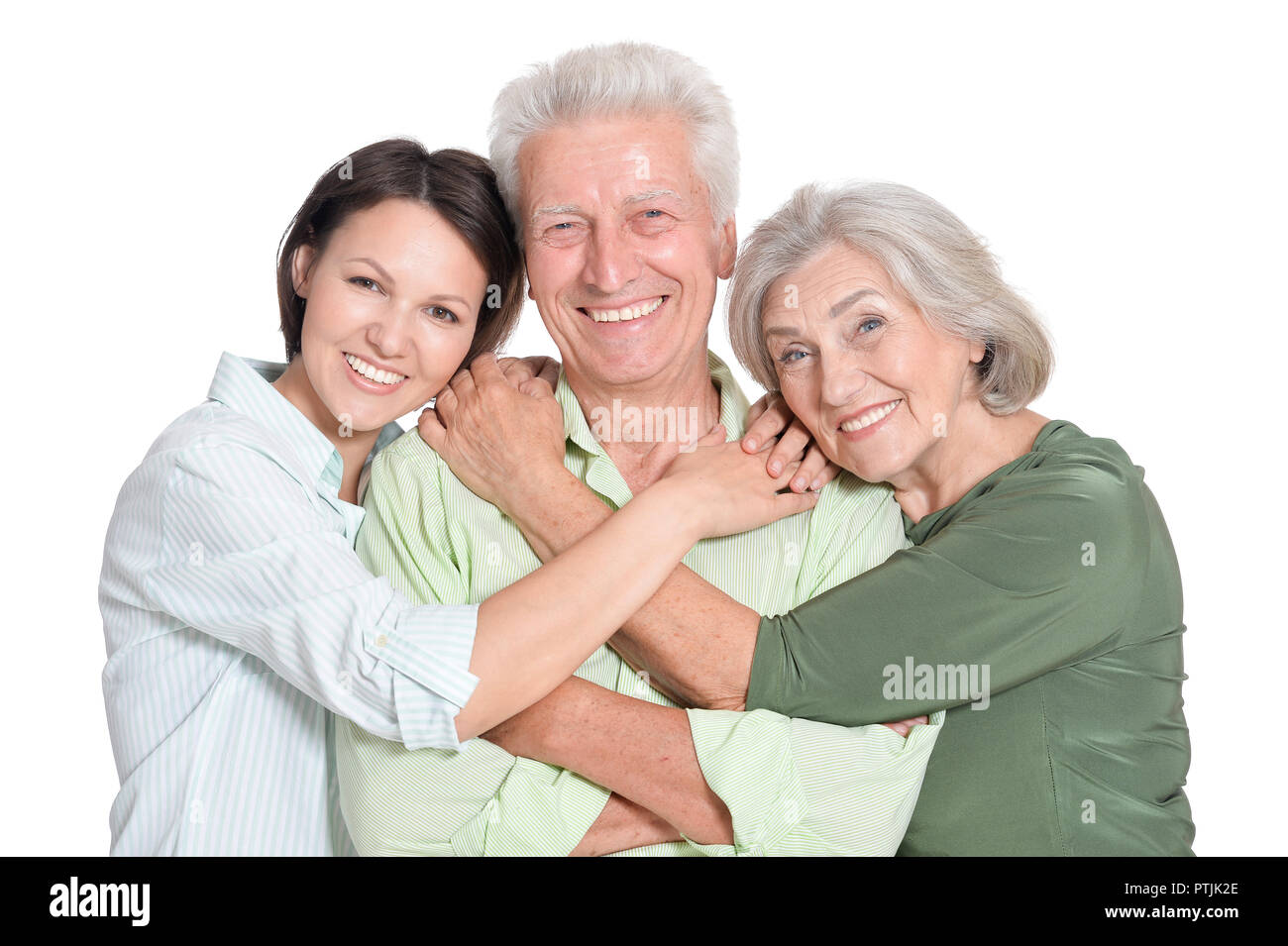 Portrait of happy senior parents with daughter, isolated Stock Photo