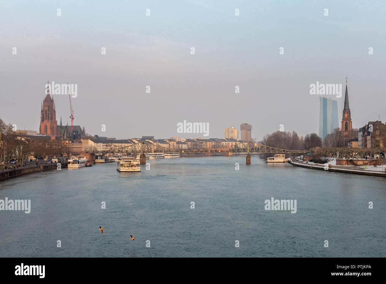 FRANKFURT(MAIN),GERMANY - MARCH 03,2018: The Main It's the big river in the direction to the opera and the Europaeische Zentralbank. Stock Photo