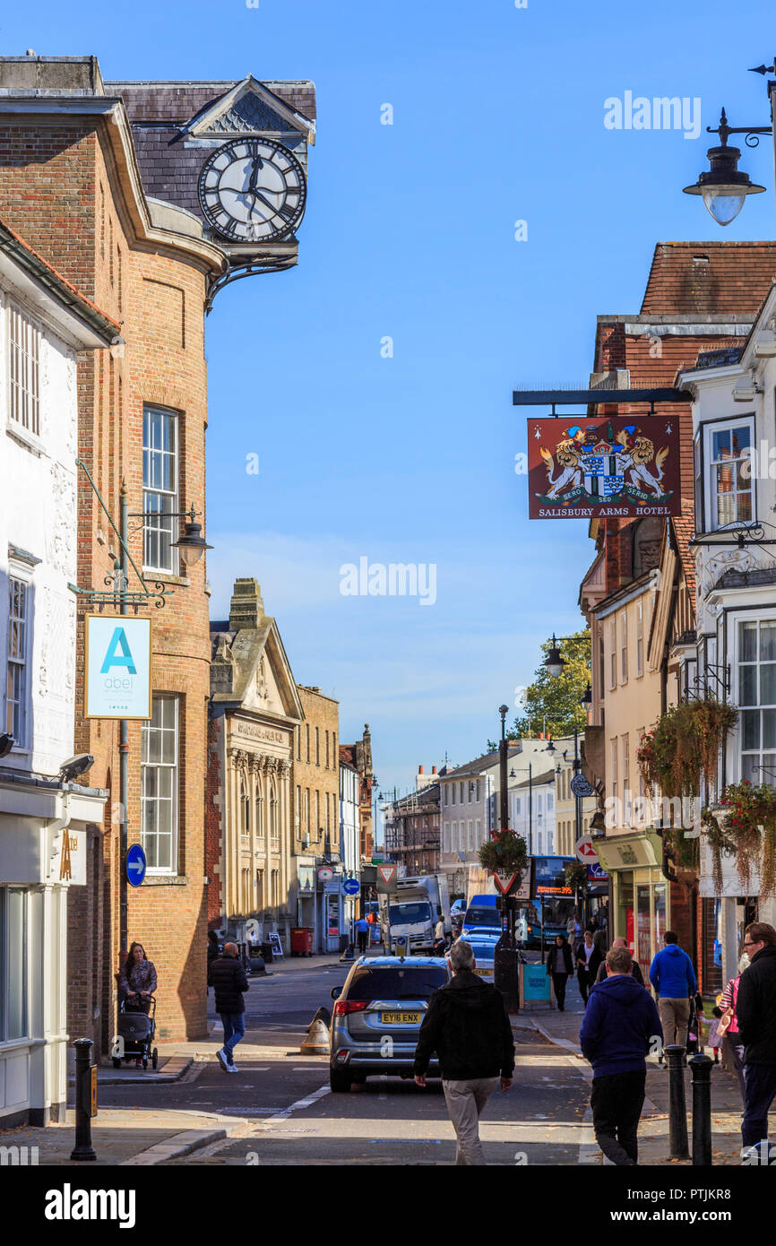 Hertford town centre shopping and attractions, the county town of Hertfordshire, England Stock Photo