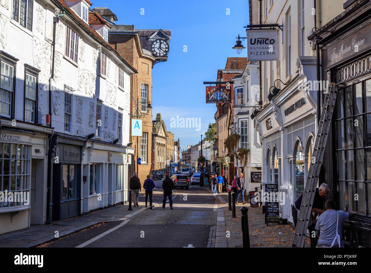 Hertford town centre shopping and attractions, the county town of Hertfordshire, England Stock Photo
